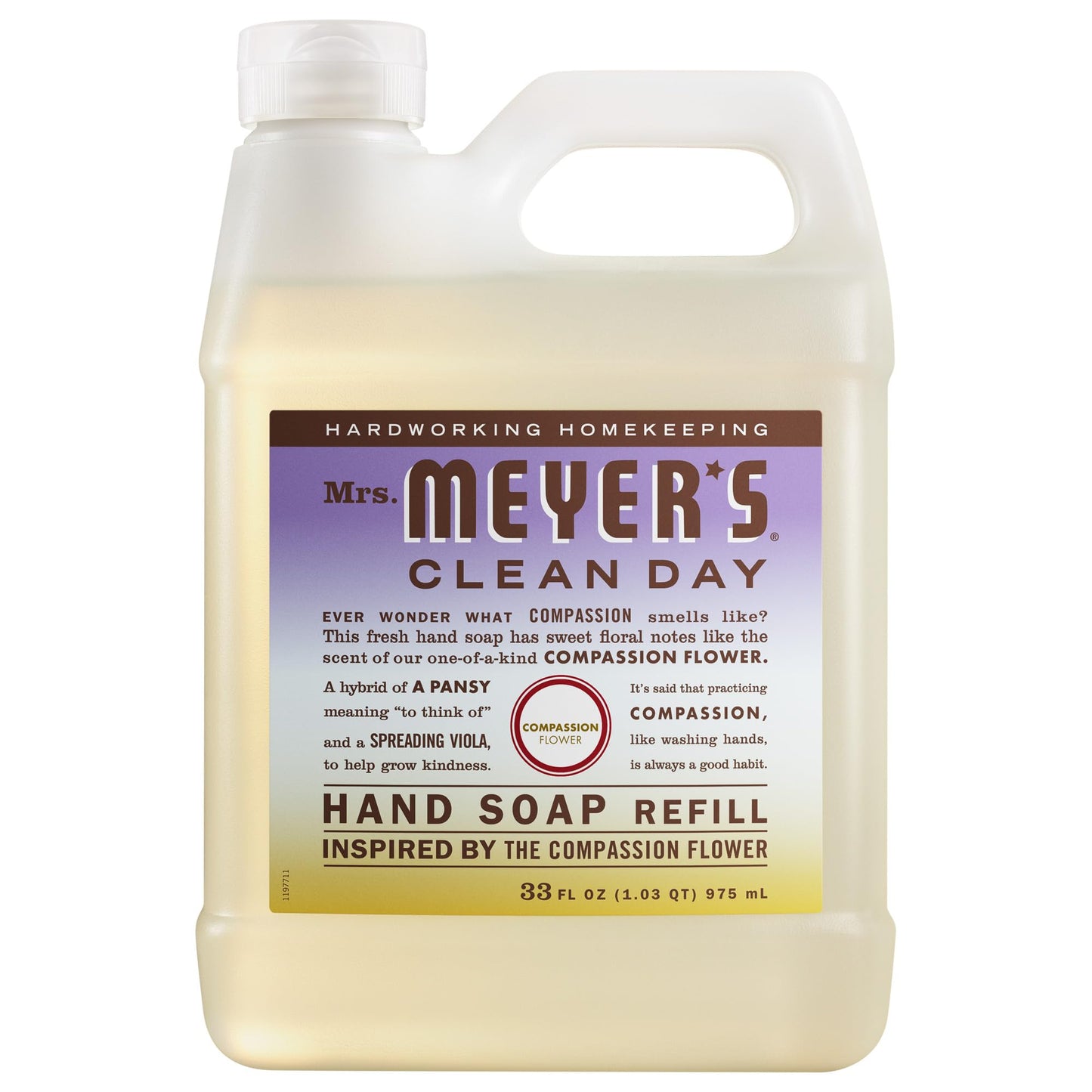 MRS. MEYER'S CLEAN DAY Hand Soap Refill, Compassion Flower Scent, 33 Fl Oz Bottle