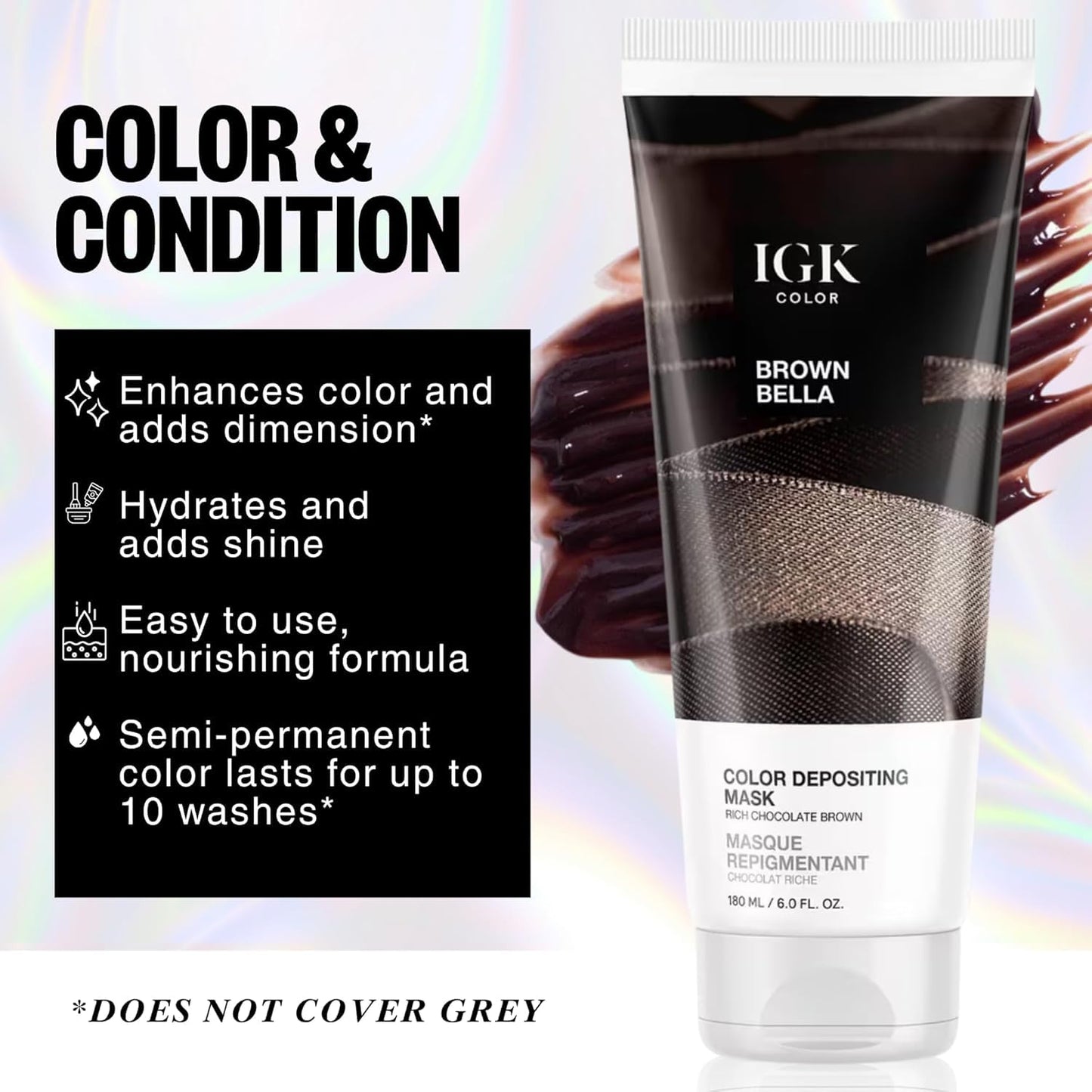 IGK Brown Bella | Chocolate Brown Hair Gloss + Color Depositing Kit | Boost Shine, Enhance Brunette Tones, Refresh Color | Semi Permanent At-Home