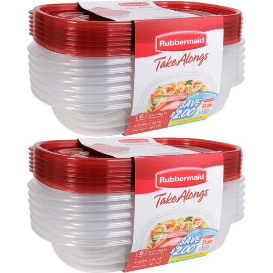 Rubbermaid Take Alongs Food Storage Container, 4-Cup Rectangle, Set of 12, (12 Pack), Red