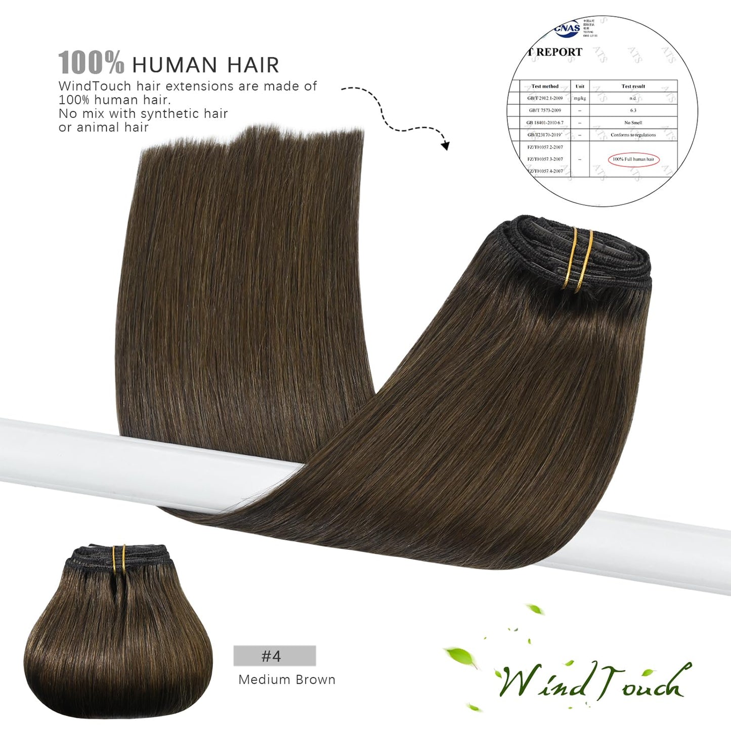 WindTouch Clip in Hair Extensions Medium Brown Hair Extensions Real Human Hair 75g 7PCS #4 Chocolate Brown 22Inch Extensions for Women Remy Hair