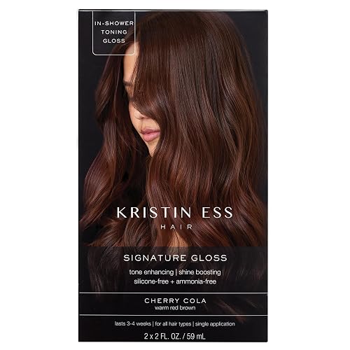 Kristin Ess Hair Gloss in Cherry Cola Warm Red Brown - 4 Wk Semi Permanent Hair Dye Glaze - Color Depositing Conditioner & Brassy Toner for Vibrant