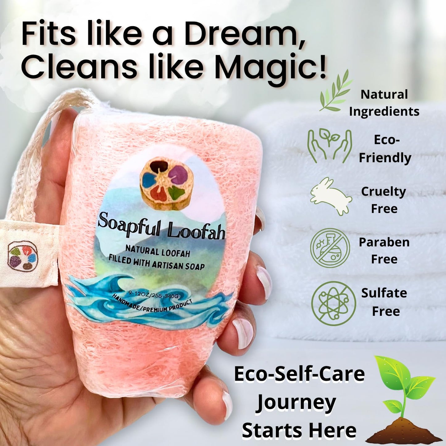 Soap Bar Loofah| Natural Loofah Sponge | Loofah Exfoliating Body Scrubber | 9-12 0z of Plumeria Scented Artisanal Handmade Natural loofah soap in a