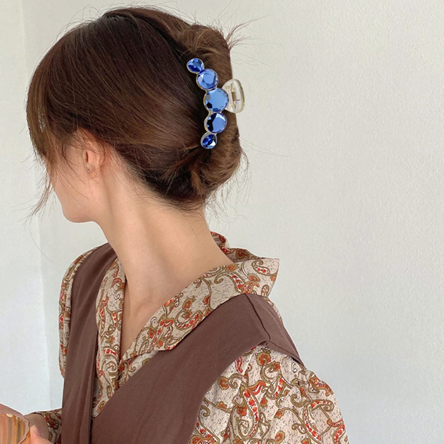 Lawie 4 Pack Clear Gold Blue Brown Crystal Gems Glitter Sparkly Fancy Plastic Octopus Hair Claw Clips Bling Jeweled Jaw Barrettes Hair Grips Clamps