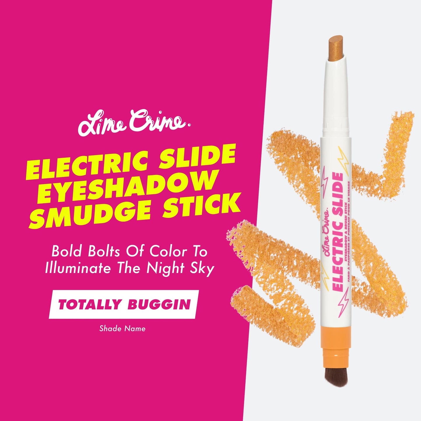 Lime Crime Electric Slide Eyeshadow & Brush Stick, Totally Buggin - Lightweight 2-in-1 Eyeshadow Smudge Stick with Angled Brush for Long Lasting
