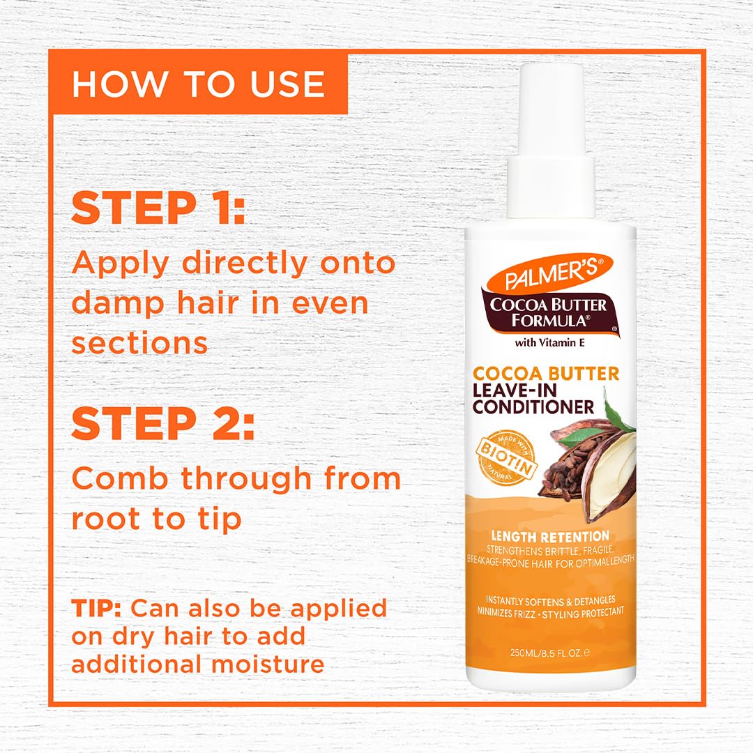 Palmer's Cocoa Butter & Biotin Length Retention Leave-In Conditioner, Strengthen, Minimize Frizz and Detangle Hair, Suitable for All Curly Hair