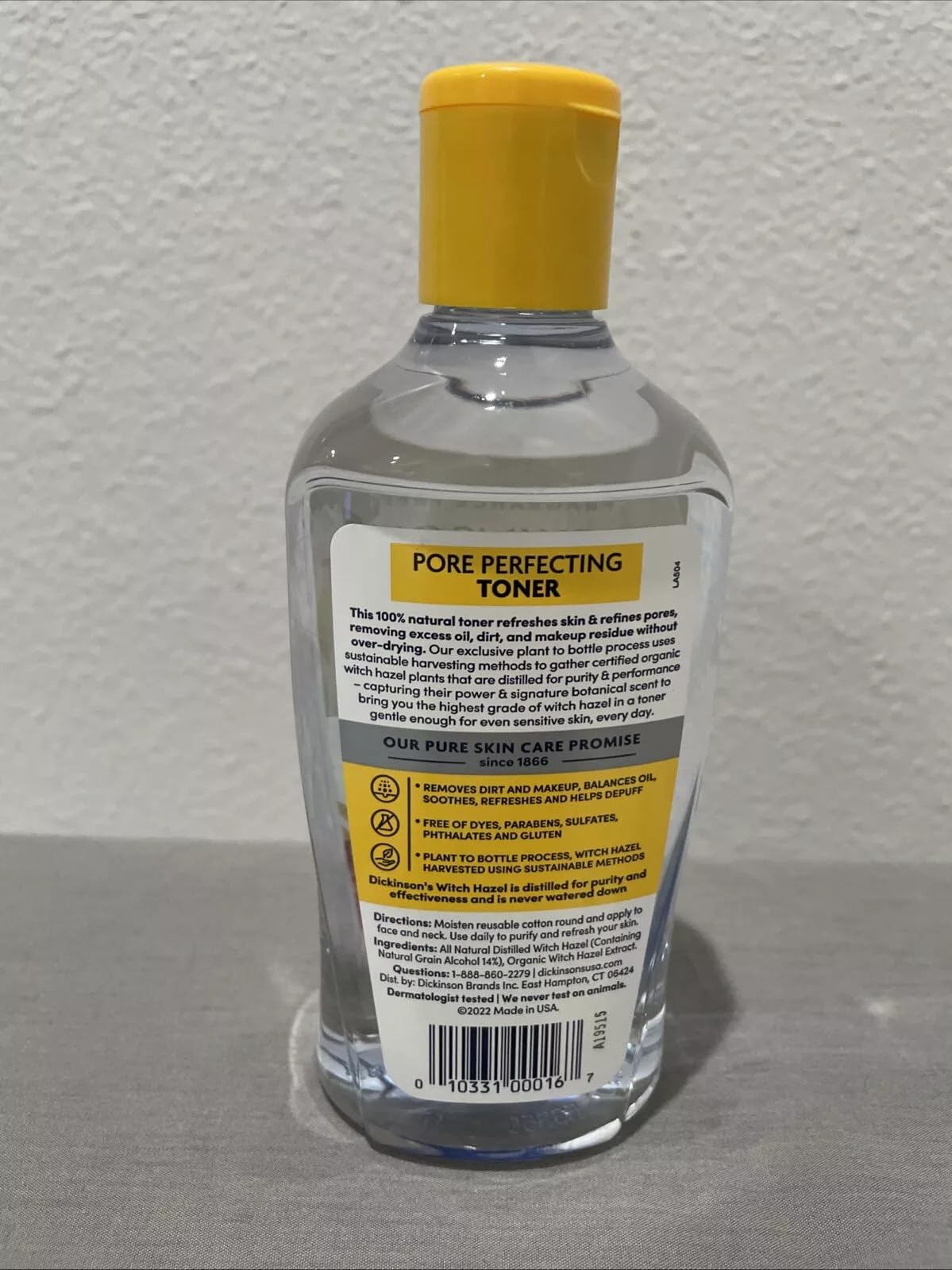Dickinson's Original Witch Hazel Pore Perfecting Toner, 100% Natural, 16 Ounce Fragrance Free