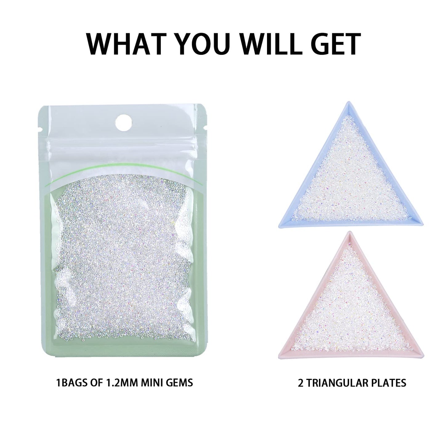 8000Pcs Ultra Mini 1.2mm Nail Rhinestones Sand Nail Diamonds Micro Pixie Crystals for Nails Iridescent AB Bling, Tiny Nail Gems Sugar Glitter Beads