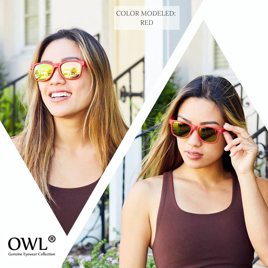 OWL Vintage Horn Rimmed Sunglasses Womens Mens, UV Protected Mirror Lens Vintage Shades, Matte Frame Purple Sun Glasses