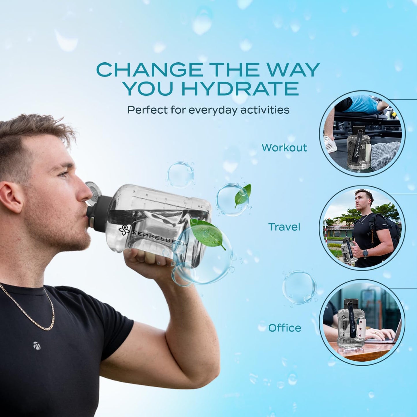 Zen Refresh 50 Oz Hydrogen Water Bottle, 2025 New SPE/PEM Technology, Large Gym Hydrogen Bottles, Travel Hydrogen Water Bottle Generator With Straw