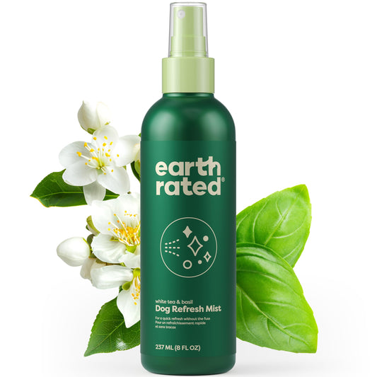 Earth Rated Dog Deodorizing Conditioner Spray – Odor Eliminator & Coat Conditioner for All Dogs – White Tea & Basil Scent, 8 oz