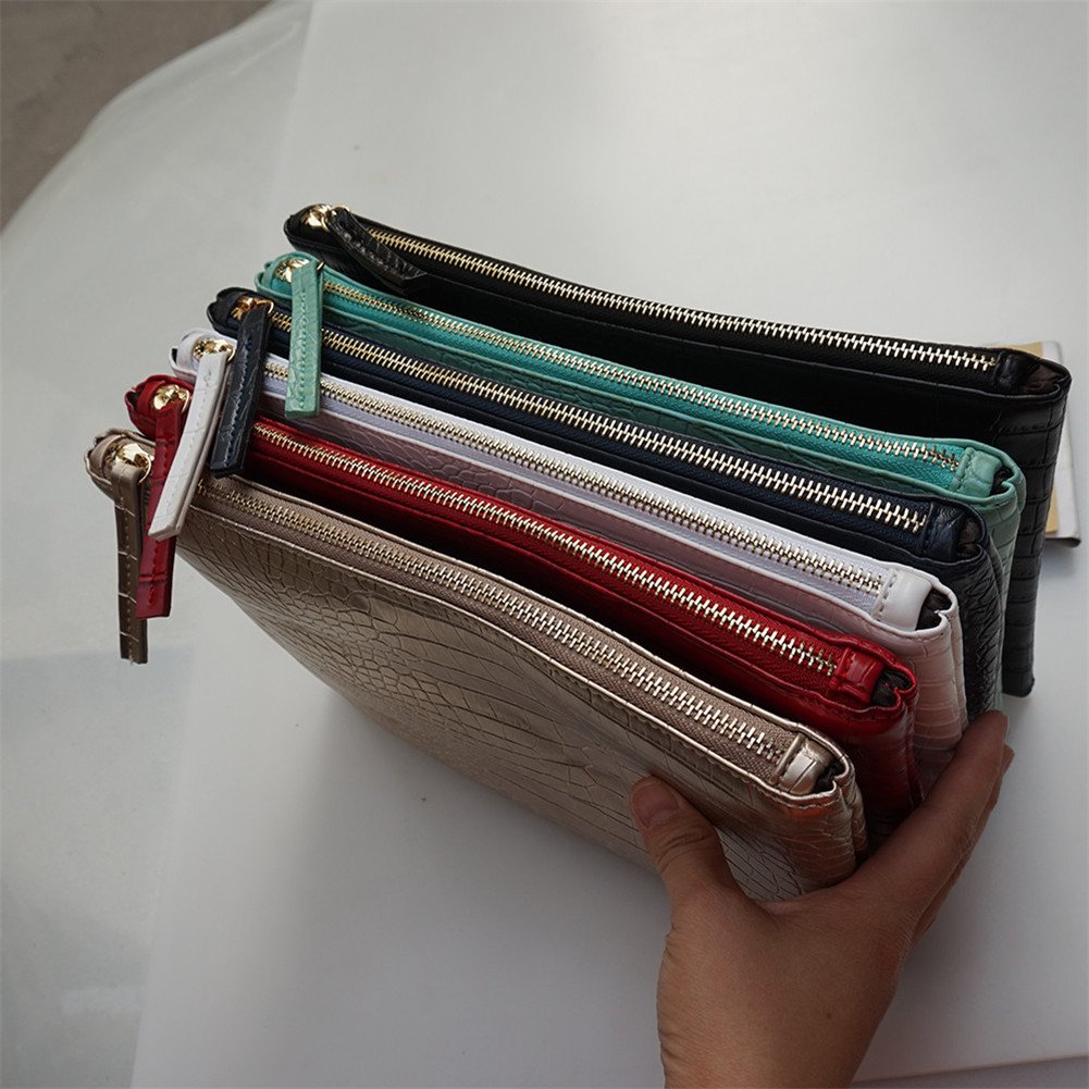 NIGEDU Women Clutches Crocodile Grain PU Leather Envelope Clutch Bag (Blue)