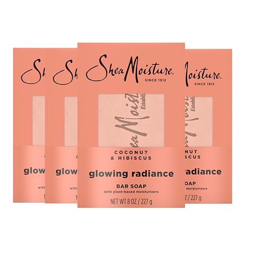 SheaMoisture Bar Soap Coconut and Hibiscus 4 Count Glowing Radiance Glowing Radiance bar soap with 24h shea moisture nutrients for Healthy, Glowing