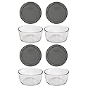 Pyrex 7201 4-Cup Glass Bowl & 7201-PC Puddle Gray Lid (4-Pack) - Made in USA