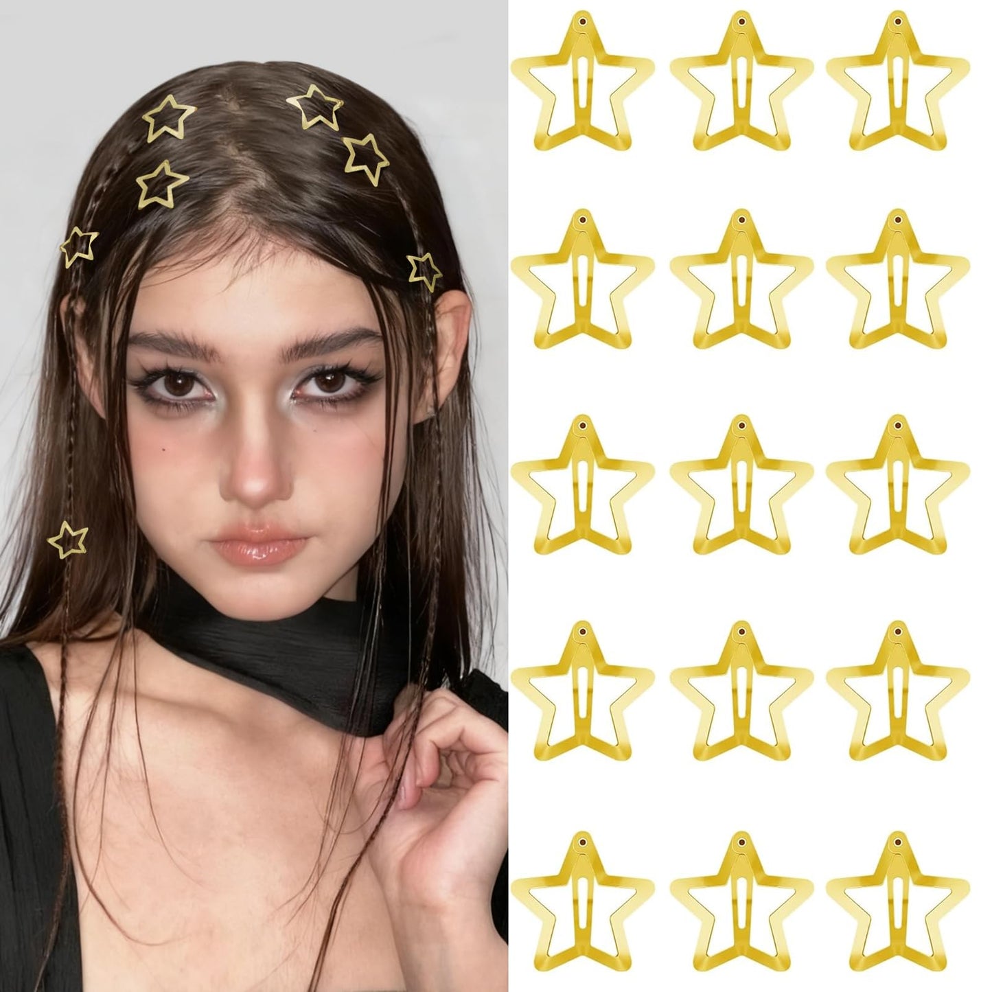 Star Hair Clips 2000s Y2K Gold Star Hair Accessories Snap Hair Barrettes Non Slip Metal Hair Clips for Girls Women -15 PCS 1.18" Beauty and Personal Care VIBILIA Default Title