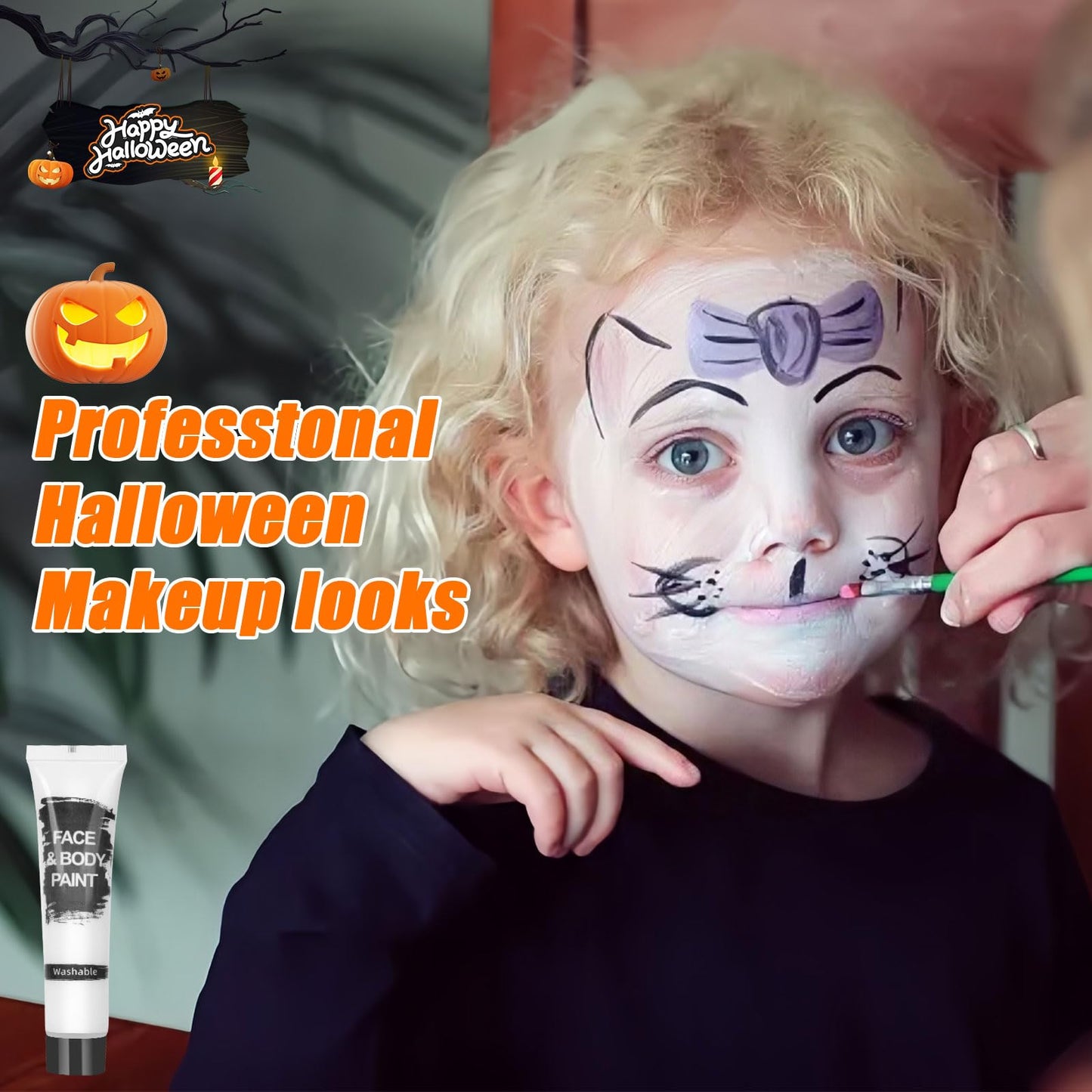 Halloween Face Body Paint, Clown White Makeup Tube, Washable for SFX Skull Joker Zombie Vampire Skeleton Goth Cosplay
