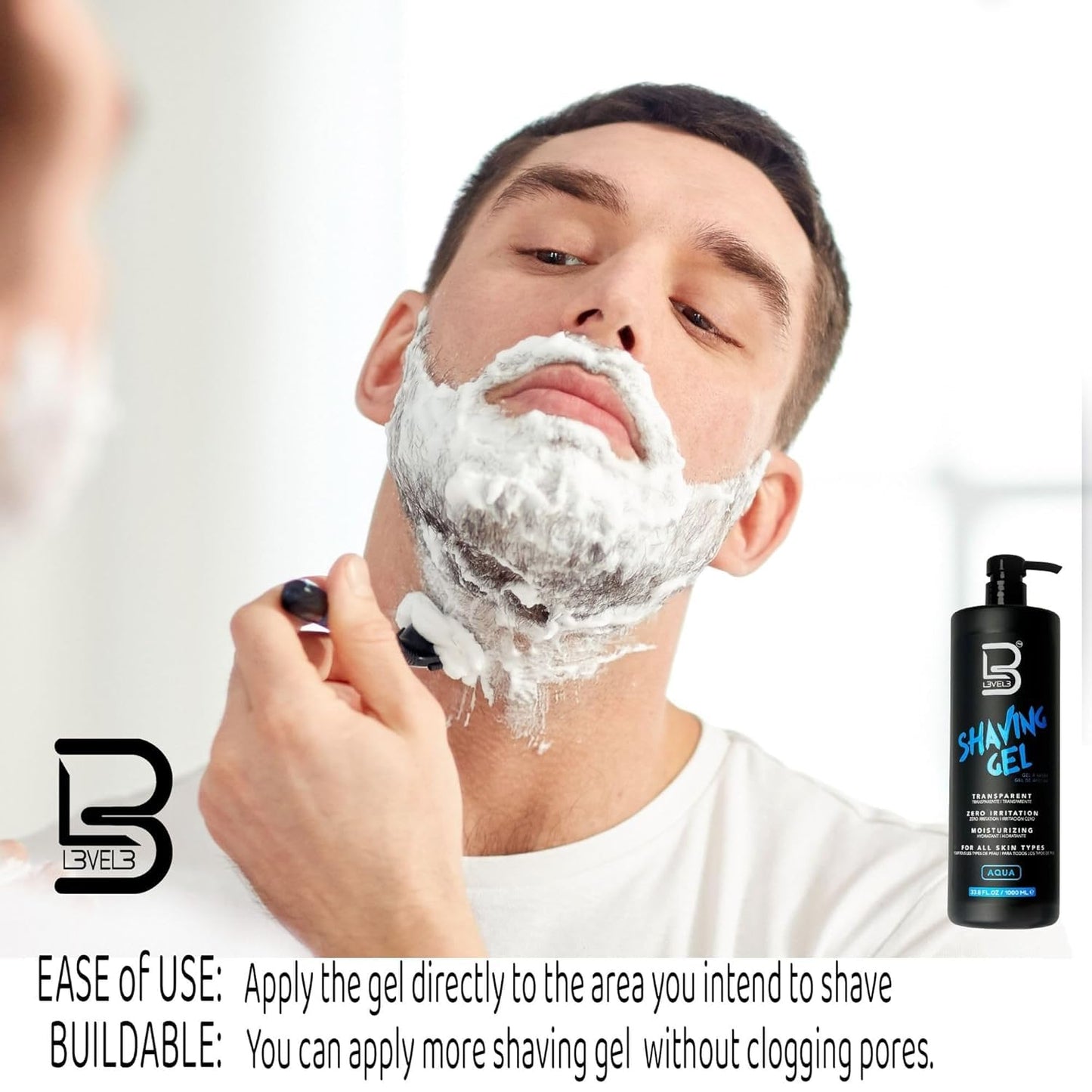L3 - Level 3 Shaving Gel - Straight Razor Shave Gel - Non-Irritating - Refreshing Smell - No Hot Towel Necessary - Level Three Razor Gel (Aqua Beauty and Personal Care L3