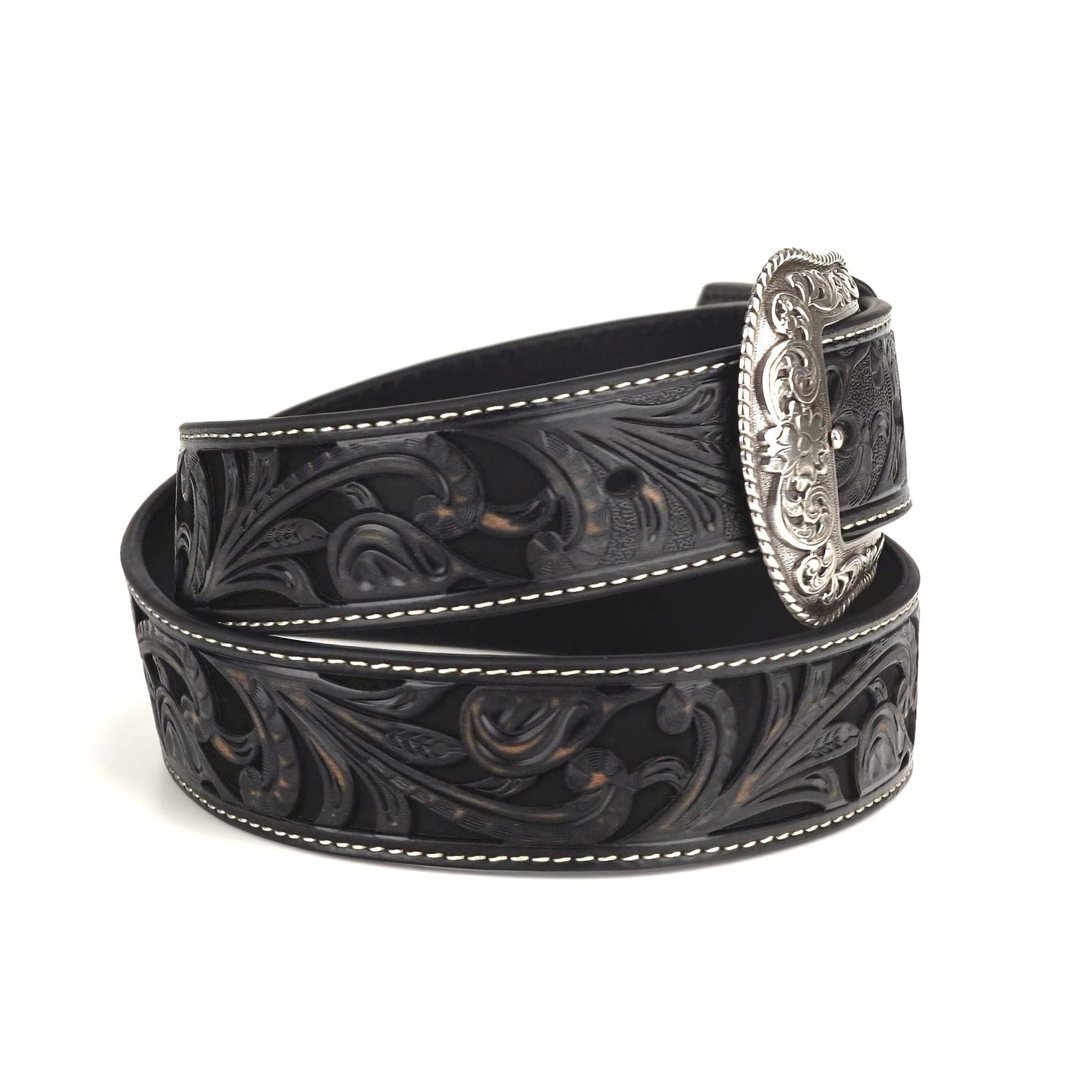 ARIAT Women's Western Floral Embossed Leather Belt, Black, Small