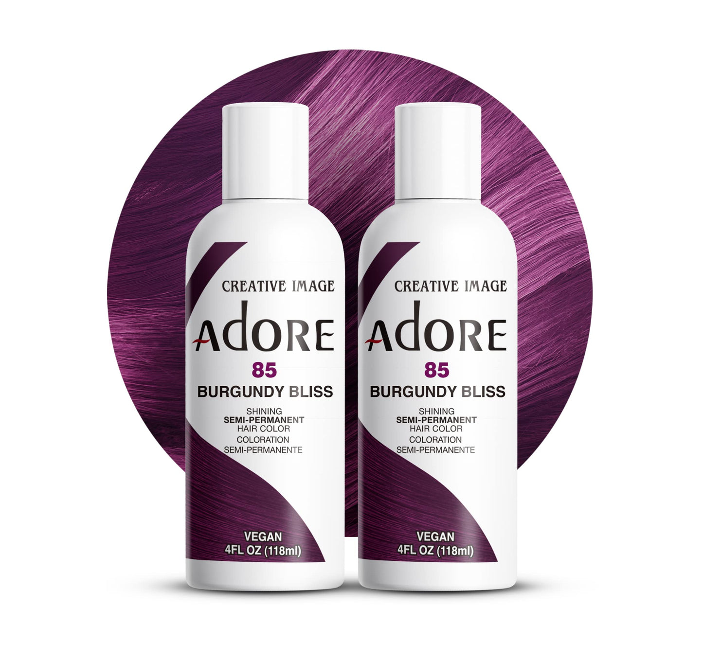 Adore Semi Permanent Hair Color (085 Burgundy Bliss) (2 Pack) | Vegan & Cruelty-Free Purple Hair Dye | No Ammonia, No Peroxide, No Alcohol | 4 Fl Oz