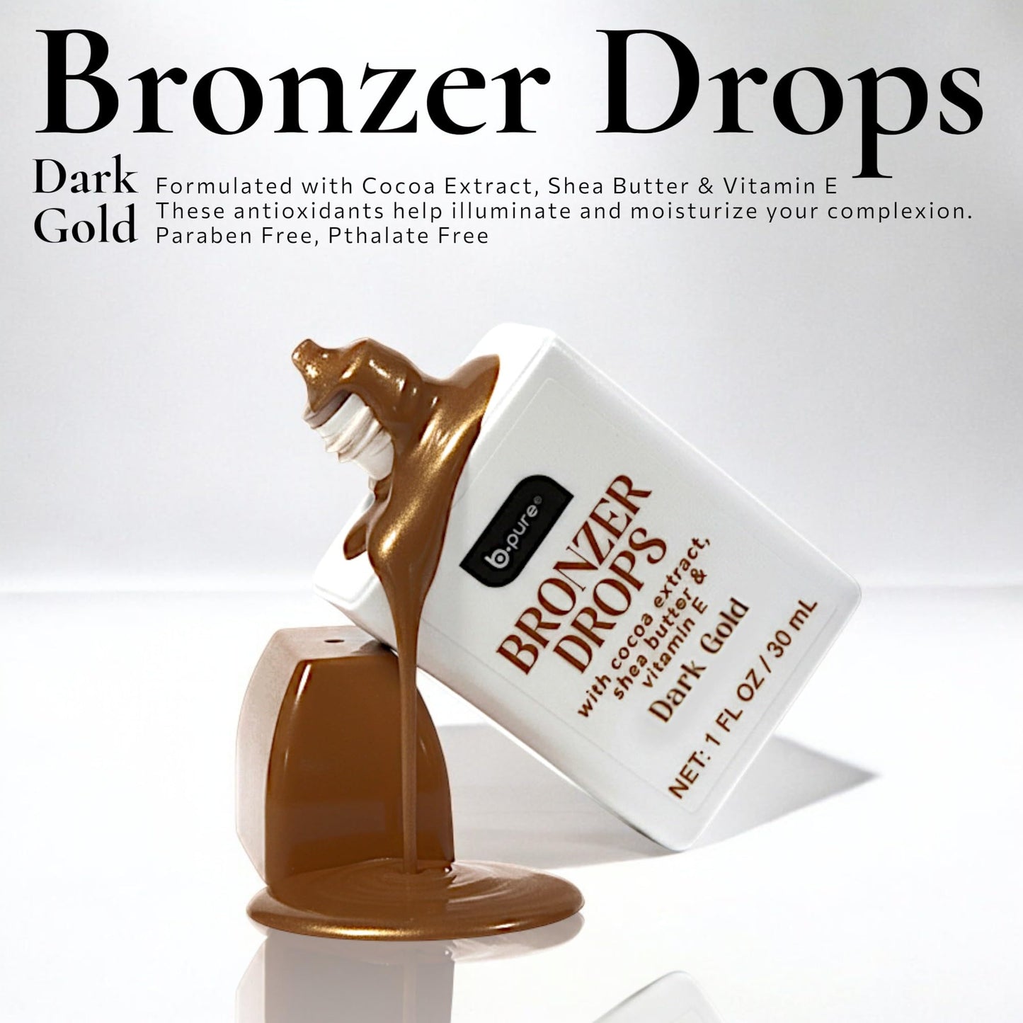 b.pure Moisturizing Bronzer Drops | Dark Gold | Tinted Face & Skin Glow Enhancer | 1 oz, 3-Pack