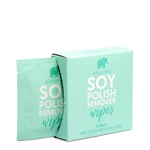 ella+mila Soy Nail Polish Remover Wipes - Non-Acetone, Non-Toxic Fingernail Polish Remover Pads - Travel Size, Individually Wrapped, Lint Free