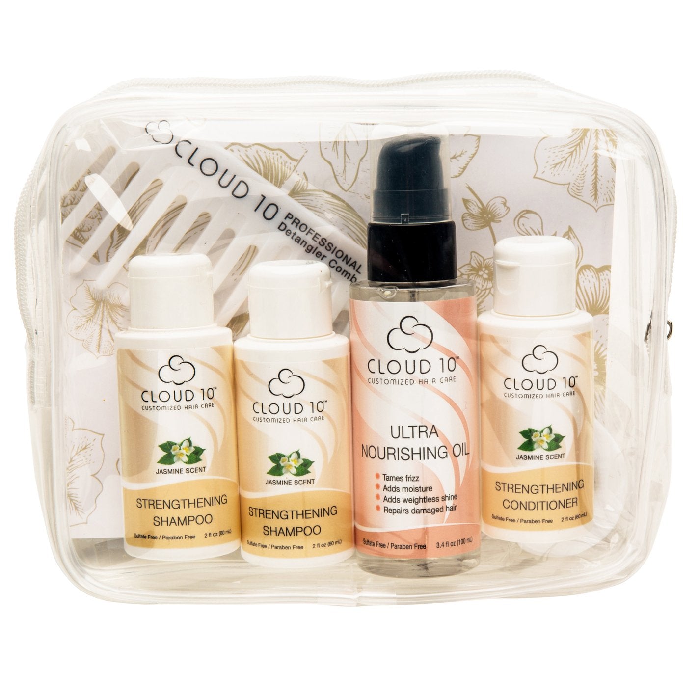 Cloud 10 Nourish + Strengthen (Travel Kit) - Cruelty Free, Wide Tooth Detangler Comb & TSA Compliant Carrying Case