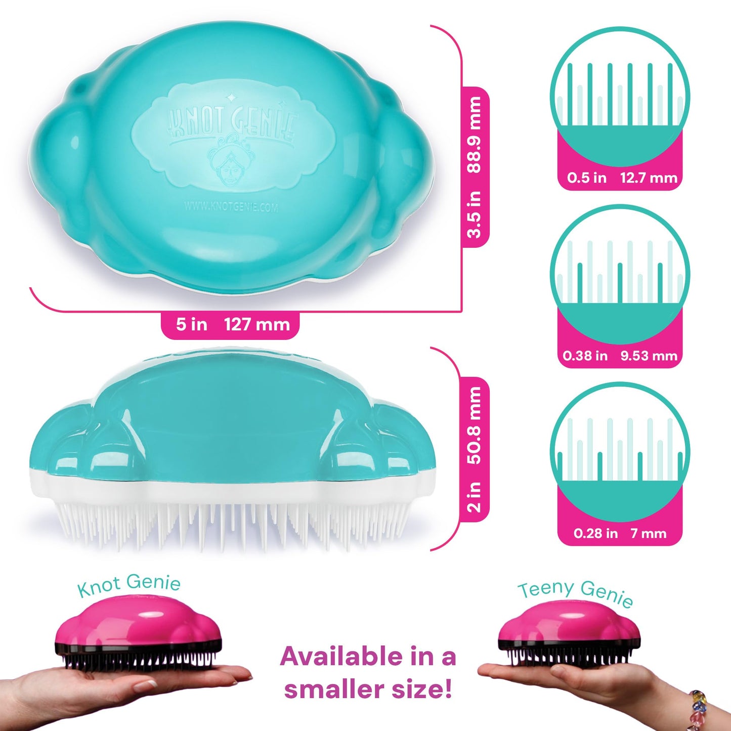Knot Genie Teeny Detangling Hair Brush for Kids (Fairy Pink) | Perfect Detangling Brush for Curly Hair, Gently Separate Tangles, Leaves Hair Smooth