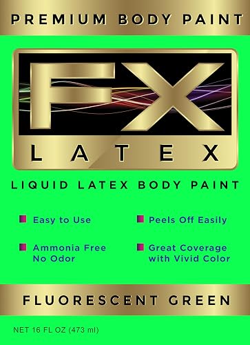 Liquid Latex - Face and Body Paint, Ammonia Free, Easy On and Off, Cosplay Makeup, Create Professional Monster, Zombie Arts 16 Oz (Fluorescent Green)