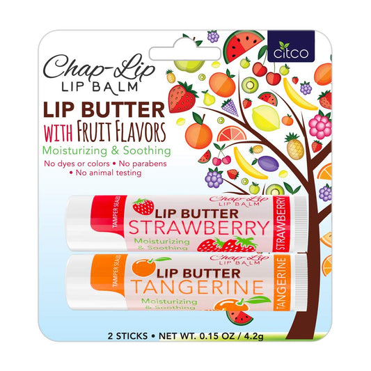 CHAP-LIP Lip Butter Lip Balm with Fruit Flavors, Cocoa Butter, Coconut Oil | Moisturizing Vitamin E & Total Hydration Treatment & Soothing Lip Therapy