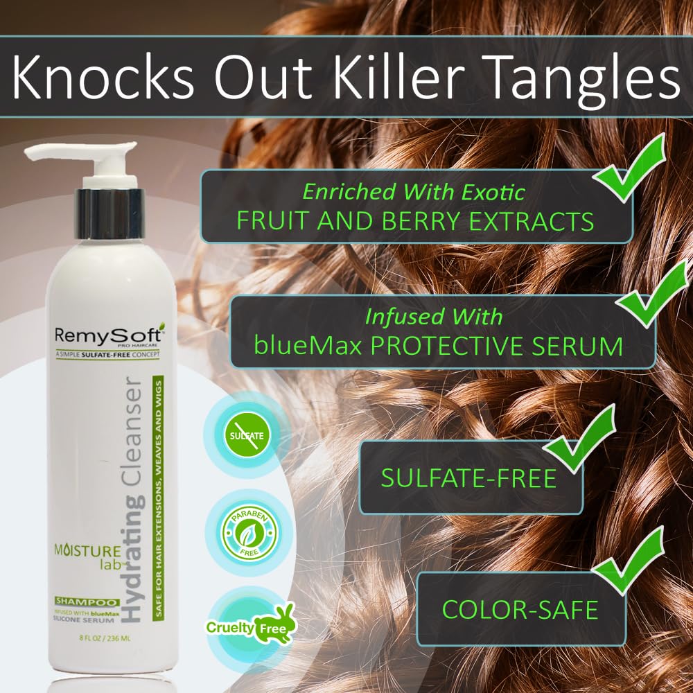 RemySoft Moisturelab Deluxe System - Safe for Hair Extensions, Weaves and Wigs - Salon Formula Shampoo, Conditioner & Serum - Gentle Sulfate-free