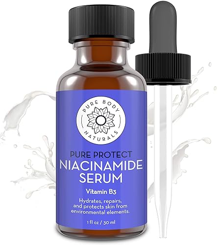 Pure Body Naturals Vitamin B3 Niacinamide Serum, 1 Fluid Ounce - Super Moisturizer Cream for A Younger Looking Face and Body - Pore Reducing Facial