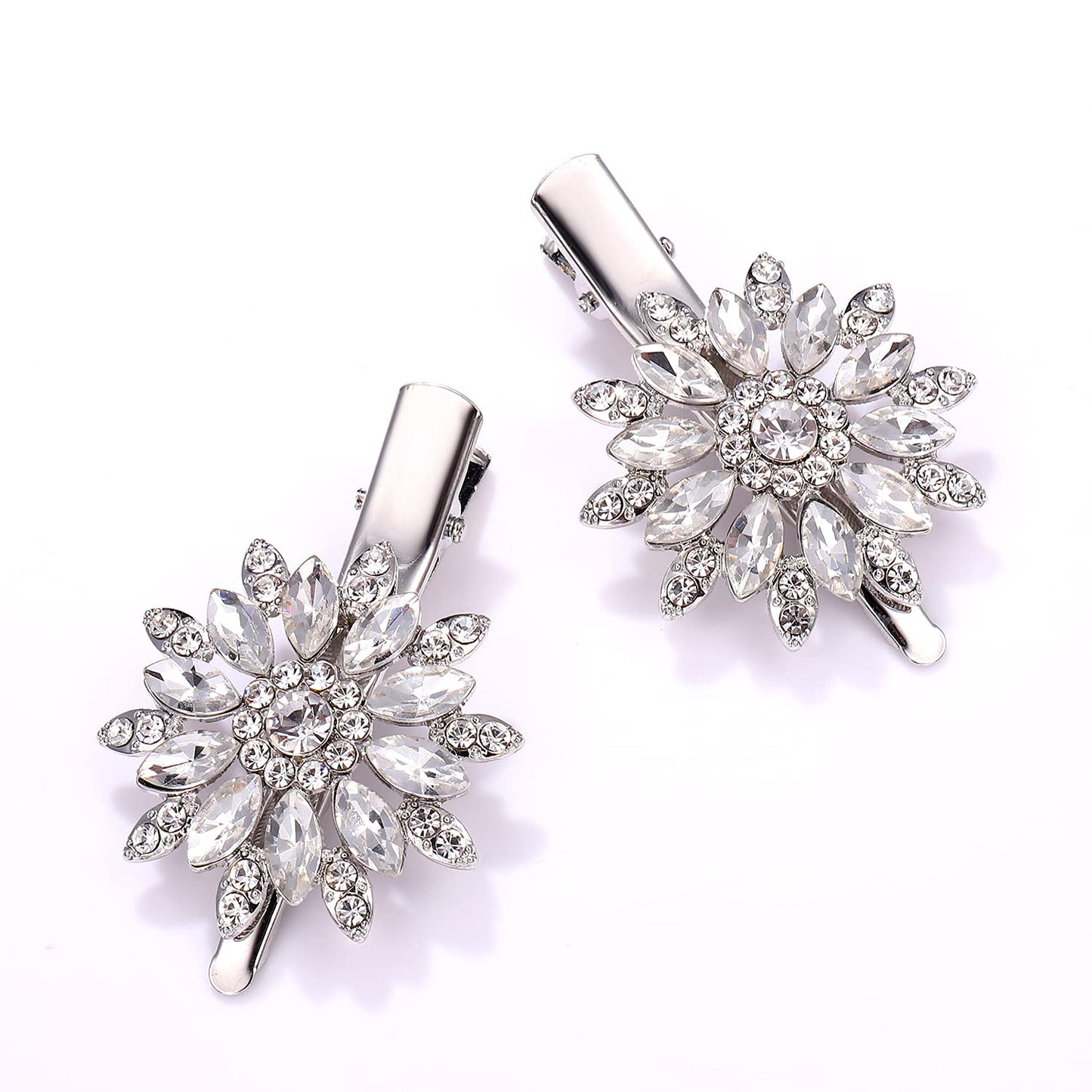 Crystal Hair Clips Large Sparkle Rhinestone Flower Design Alligator Metal Clip Non-Slip Floral Duckbill Hairpins Bling French Fancy Hair Barrettes
