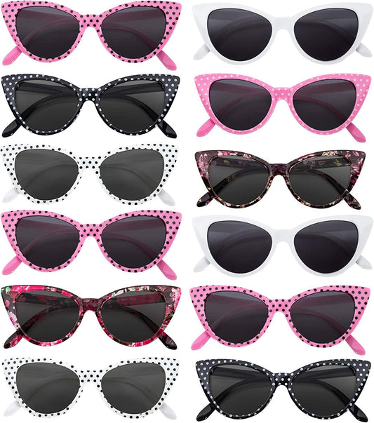 OWL 12 Pack Cat Eye Sunglasses for Women, UV Protected Retro Sunglasses Bulk, Beautiful Mix Patterns Cateye Shades for Women