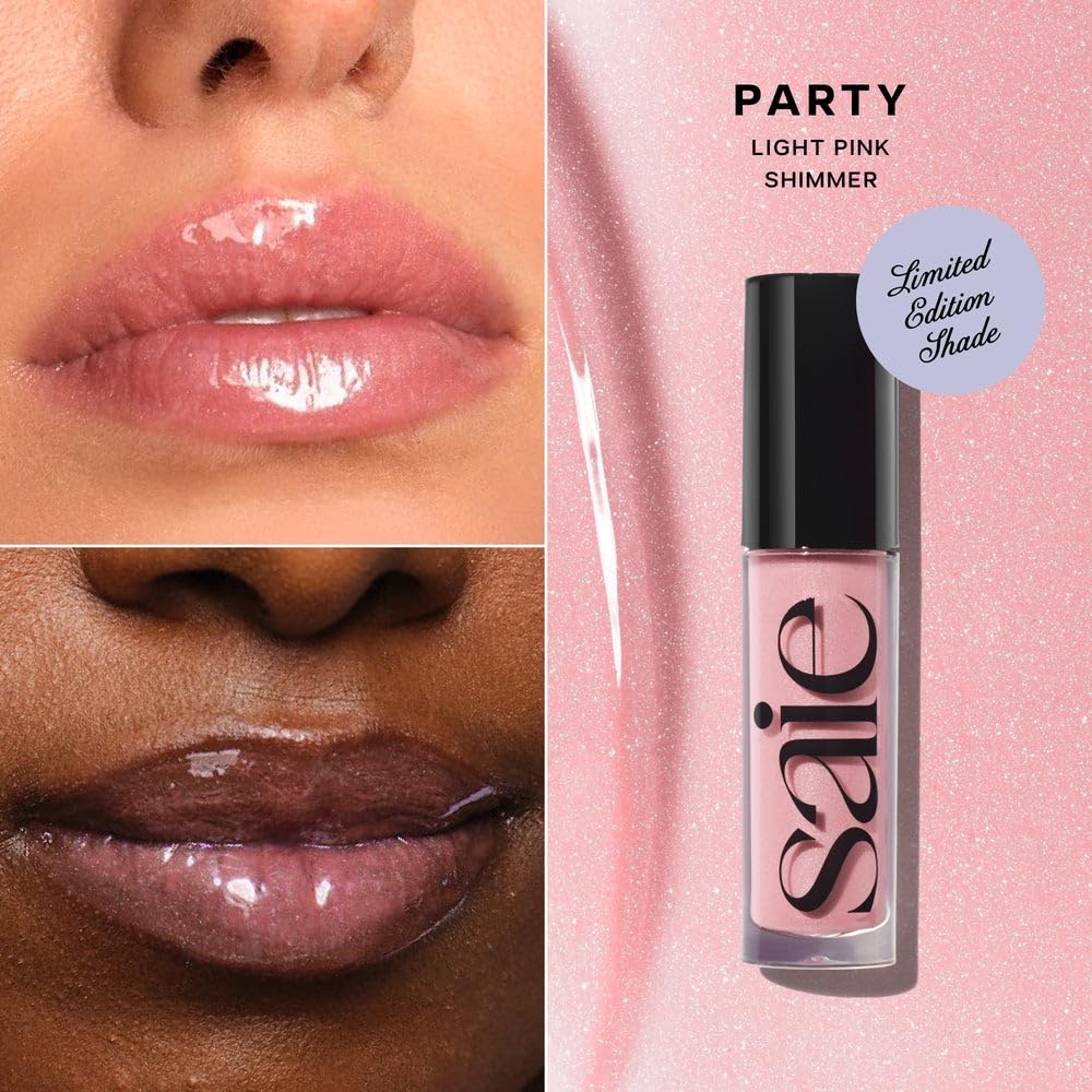 Saie Glossybounce High-Shine Hydrating Lip Gloss Oil - Sheer Tinted Lip Oil with Hyaluronic Acid + Jojoba Oil for Long-Lasting Moisture (.17 oz)