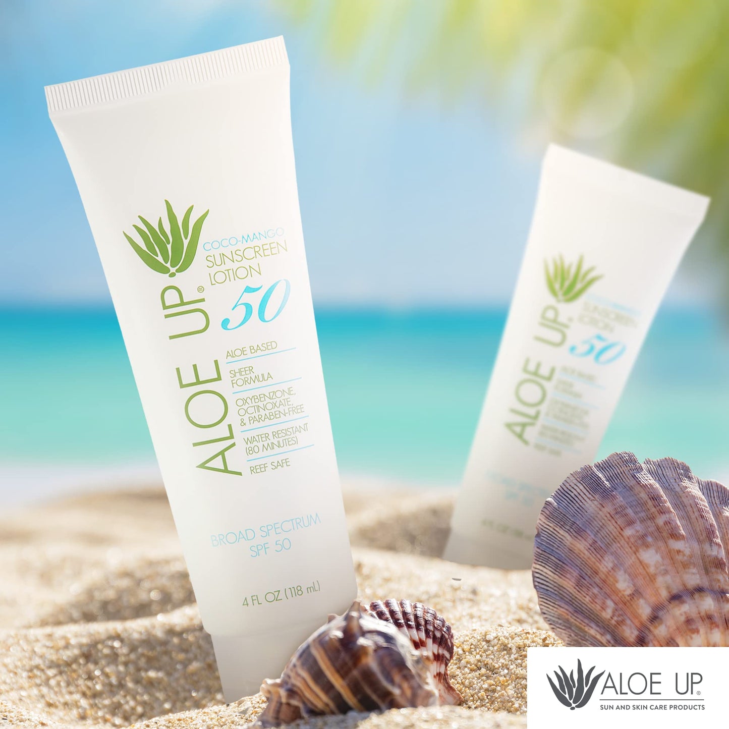 Aloe Up SPF 50 Sunscreen for Sensitive Skin – Broad Spectrum Face & Body Sunblock with Aloe Vera, Reef-Safe, Hydrating Coco-Mango, 4oz