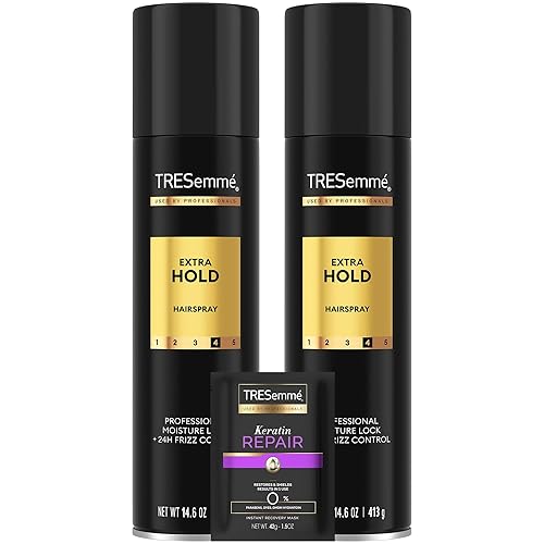 TRESemmé Hairspray, Extra Hold, 2-Pack, Moisturizing Hair Spray, 24H Frizz Control + Keratin Repair Mask (3 Piece Set)