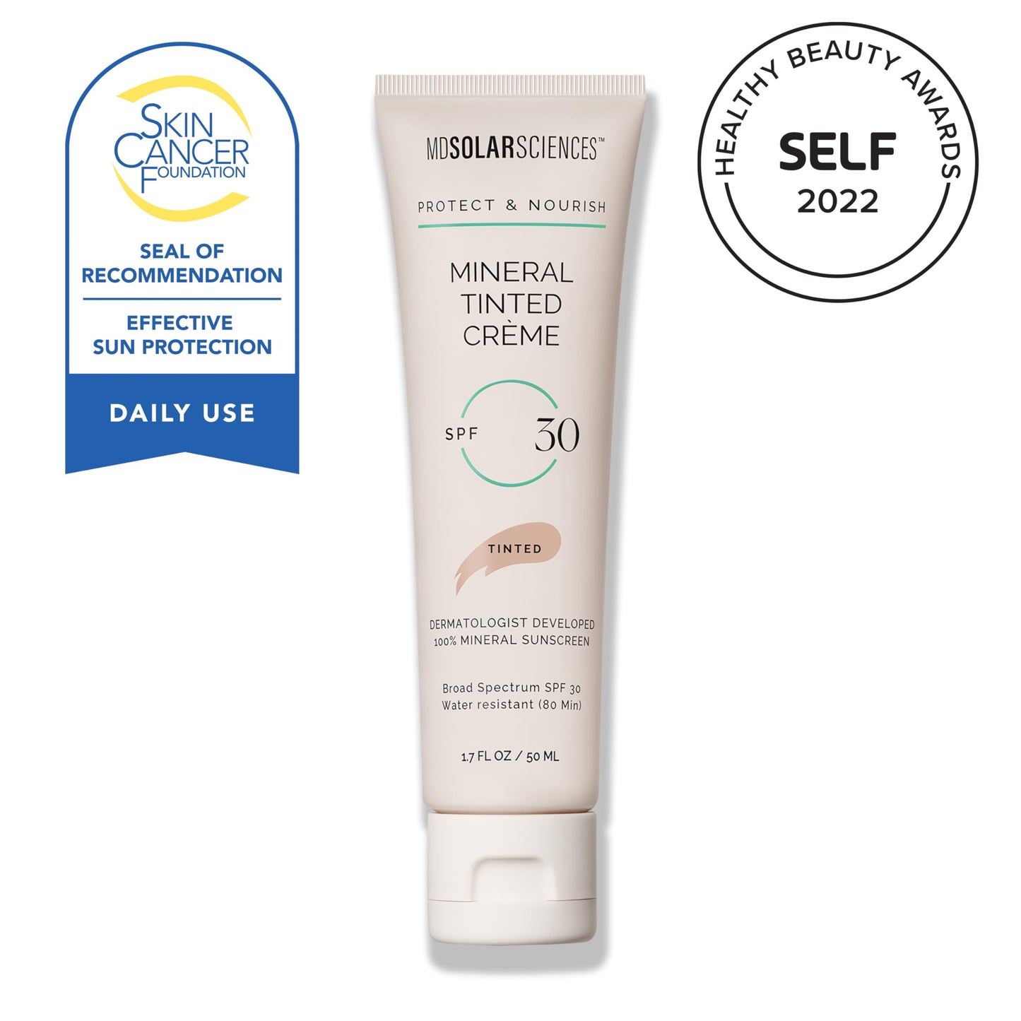 MDSolarSciences Mineral Tinted Crème Sunscreen SPF 30 | Water-Resistant Broad Spectrum UV Protection | Blendable Zinc Oxide Formula | Natural Matte