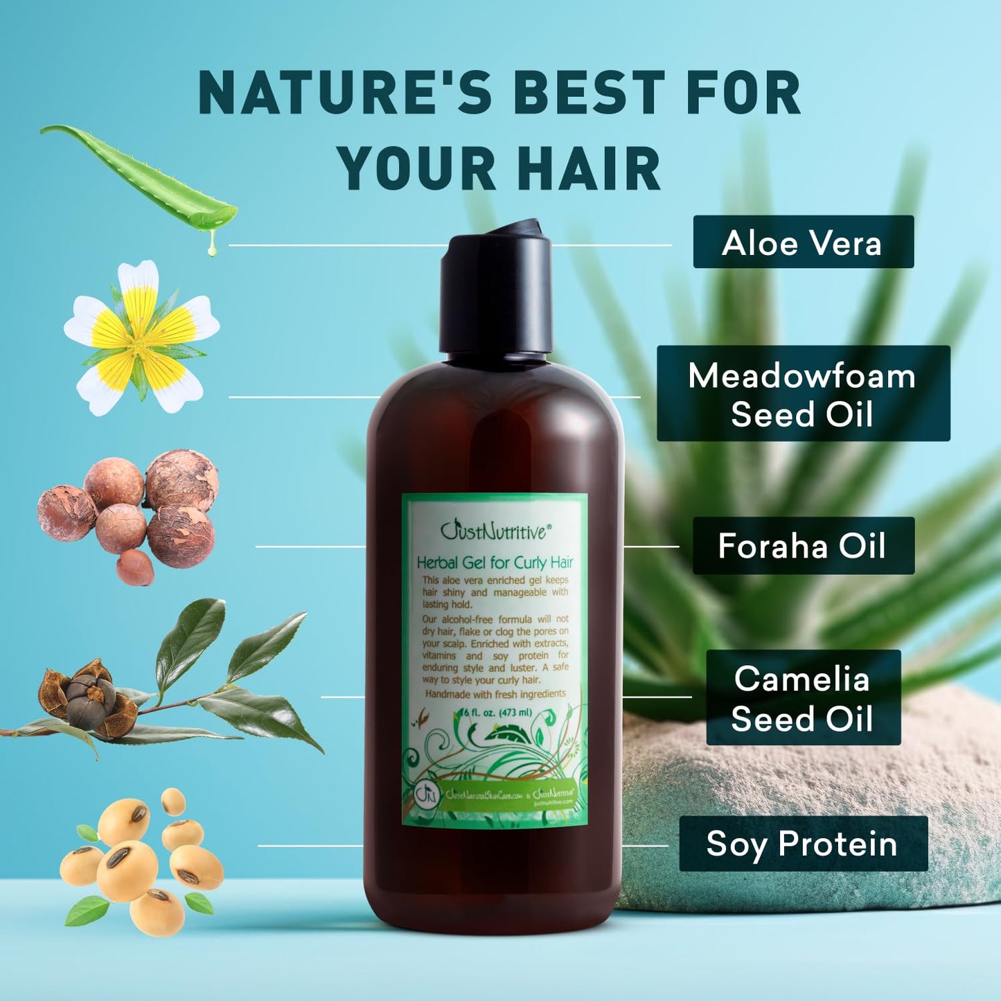 Just Nutritive Herbal Gel for Curly Hair | Frizzy Hair Styling and Conditioning Gel | 16 Oz
