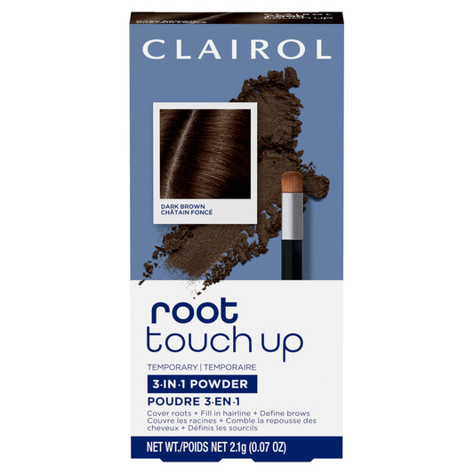 Clairol Root Touch-Up Temporary Concealing Powder, Dark Brown Hair Color | Ammonia Free | Instantly Cover Roots + Define Eyebrows | On-the-Go Compact