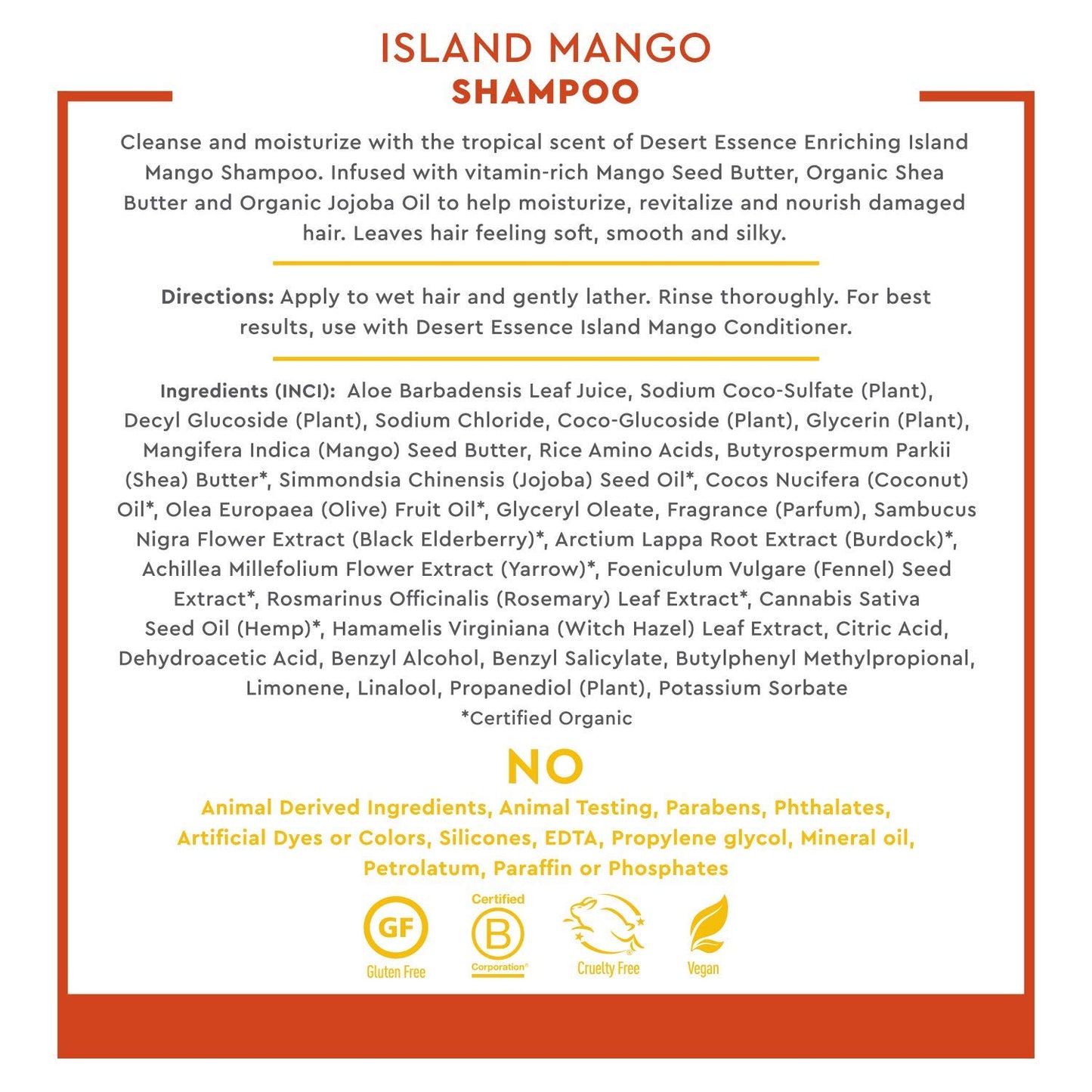 Desert Essence Island Mango Shampoo & Conditioner Bundle - 8 Fl Ounce - Enriching - Shea Butter - Jojoba Oil - Smooth & Silky - Soft & Healthy
