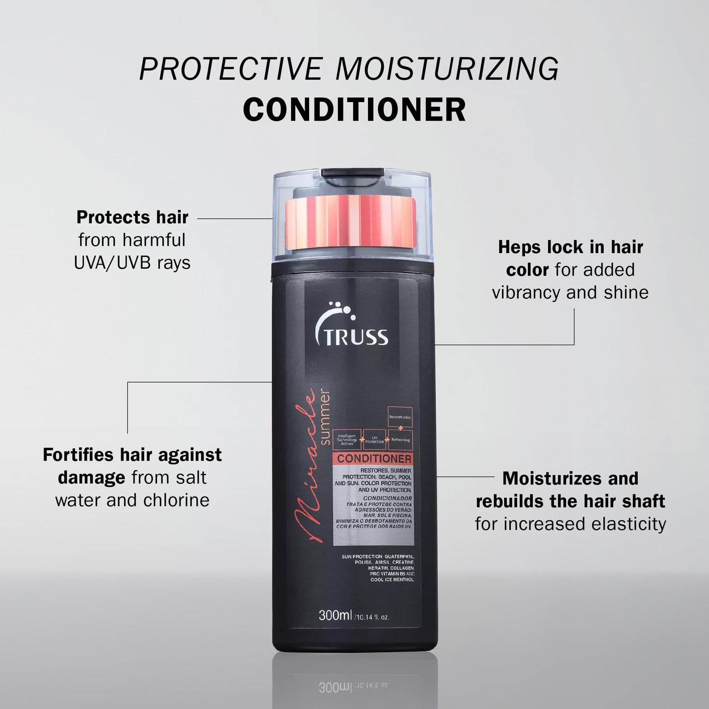 TRUSS Miracle Summer Conditioner - Moisturizing Conditioner, Protects Hair From Sun, UV, Ocean & Pool Water, Adds Shine, Prevents Color Fading - All