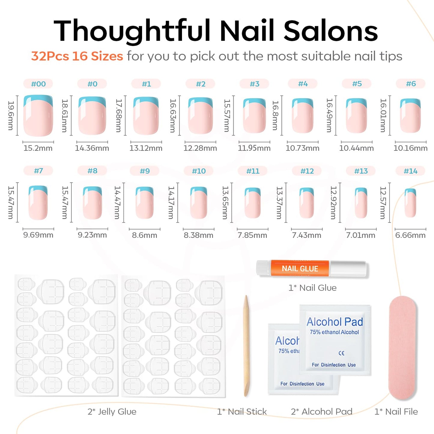Modelones French Tip Press on Nails Short, Square Fake Nails, Reusable Nail Kit with Nail Glue Adhesive Tabs Mini Nail File, Nails Press Ons 32Pcs Beauty and Personal Care modelones
