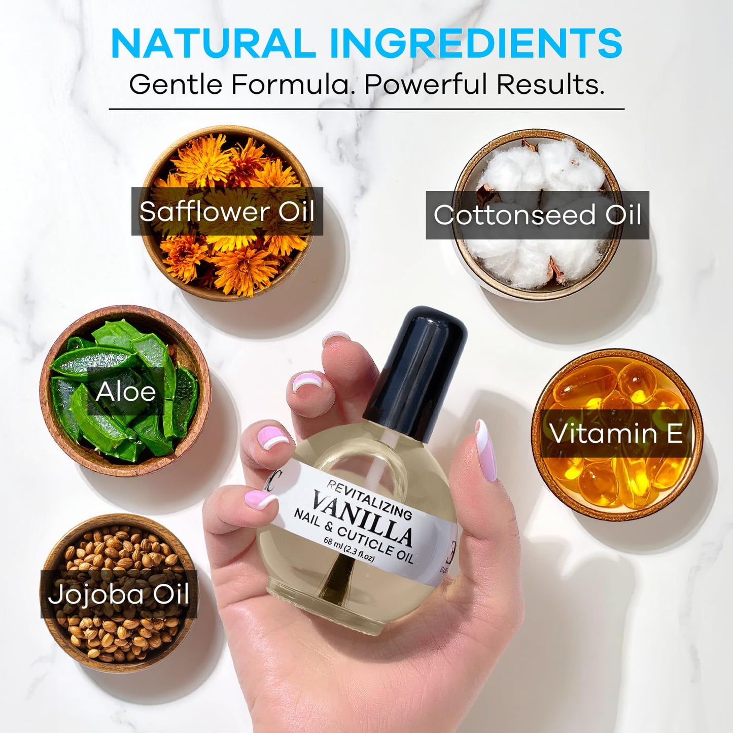 Ellie Chase Moisturizing Cuticle & Nail Care Oil 2.3 Fl Oz - Vanilla Scented - Infused with Jojoba Oil, Aloe, Vitamin E - Nail & Cuticle Hydration