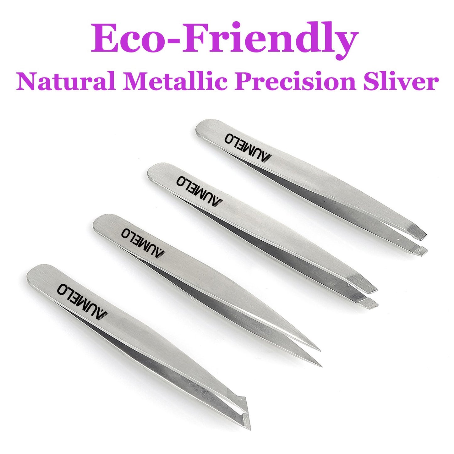 Tweezers Set 4-Piece Professional Stainless Steel Tweezers Gift with Travel Case by Aumelo - Best Precision Eyebrow and Splinter Ingrown Hair Removal