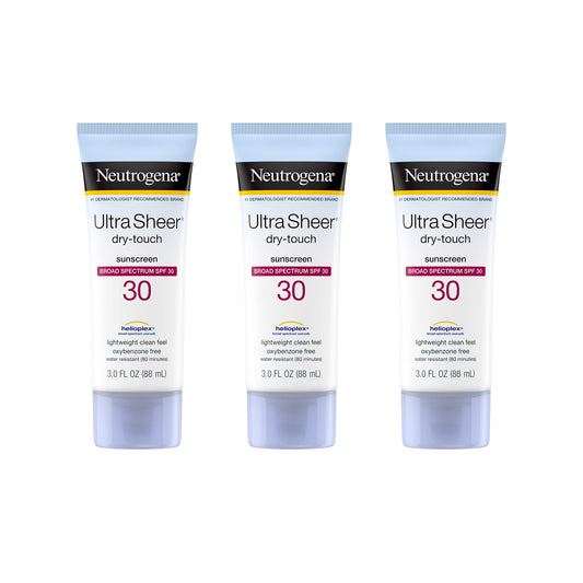 Neutrogena Ultra Sheer Dry-Touch Water Resistant and Non-Greasy Sunscreen Lotion with Broad Spectrum SPF 30, 3 fl. oz (Pack of 3)