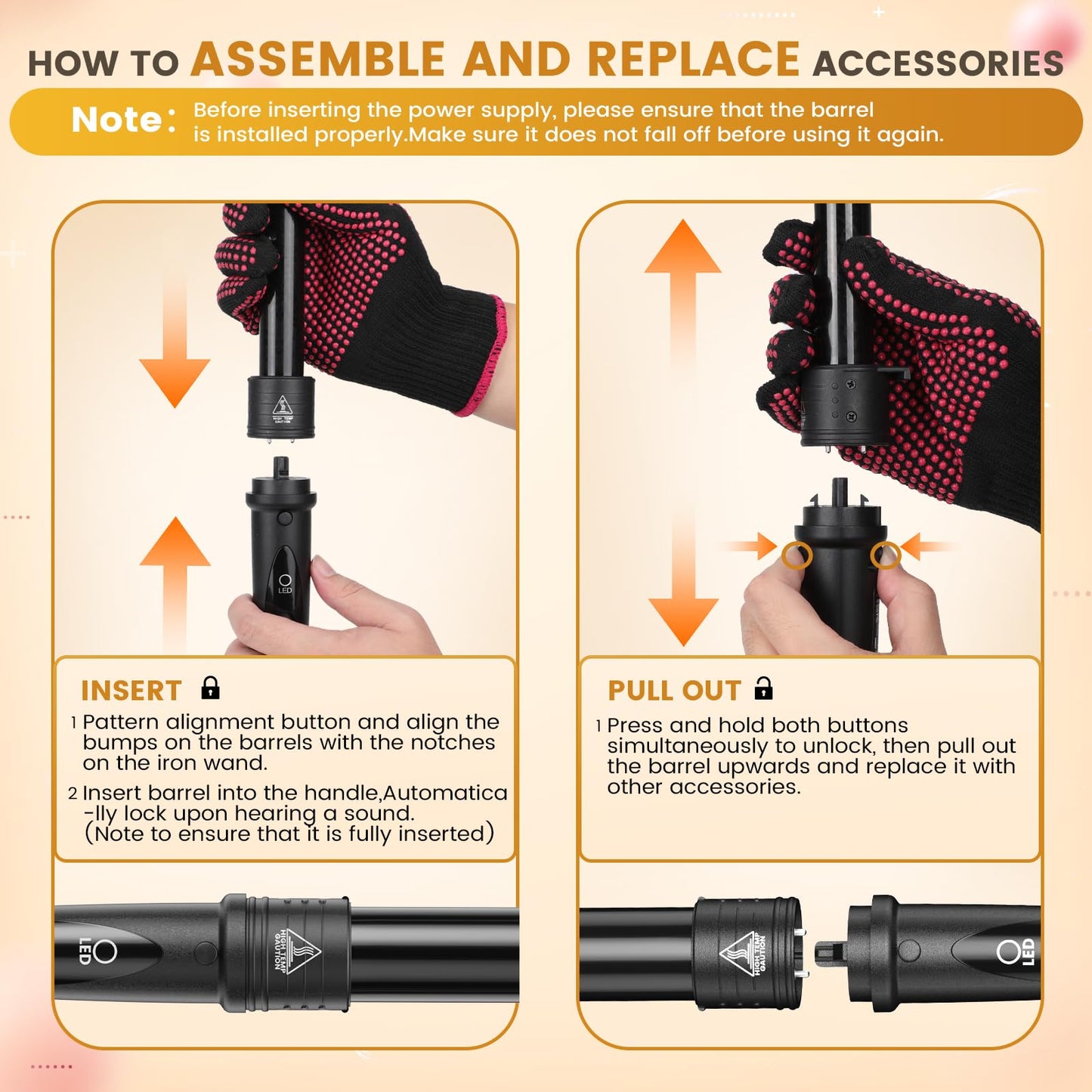 5 In 1 Curling Wand Set, Curling Iron Interchangeable Ceramic Barrels (0.35-1.25 Inch), Heating Hair Curler Kit with Protective Glove & 2 Clips