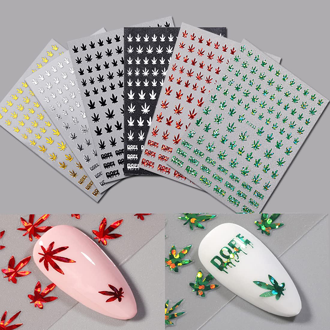 KITBE Bronzing Maple Leaves Nail Art Stickers 6 Sheets Laser Gold Silver Red Green Nail Art Decals Adhesive Nail Supplies Manicure Tips Beauty Charms Beauty & Personal Care KITBE