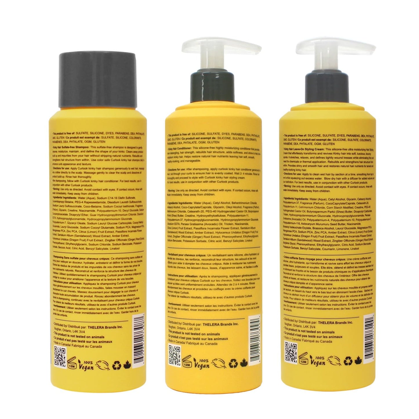 Curlook Kinky-Coily Hair Package | Shampoo, Conditioner & Leave-In Styling Cream Set | Sulfate-Free, Silicone-Free | 400ml (13.5 oz) Each Bottle |