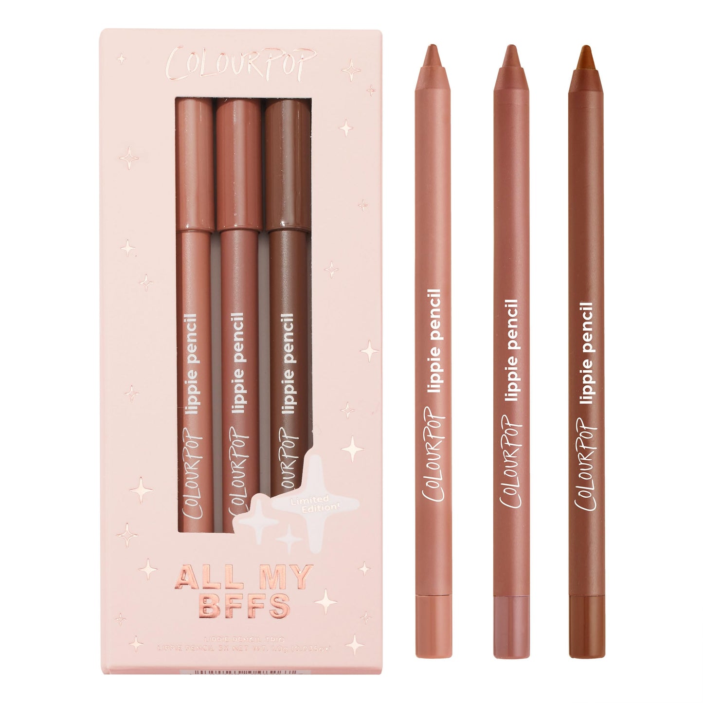 ColourPop All My BFFs Lippie Lip Pencil Kit - High-Pigment, Long-Lasting & Sharpenable Lip Liner with High-Impact Color - Includes Shades BFF, BFF 2