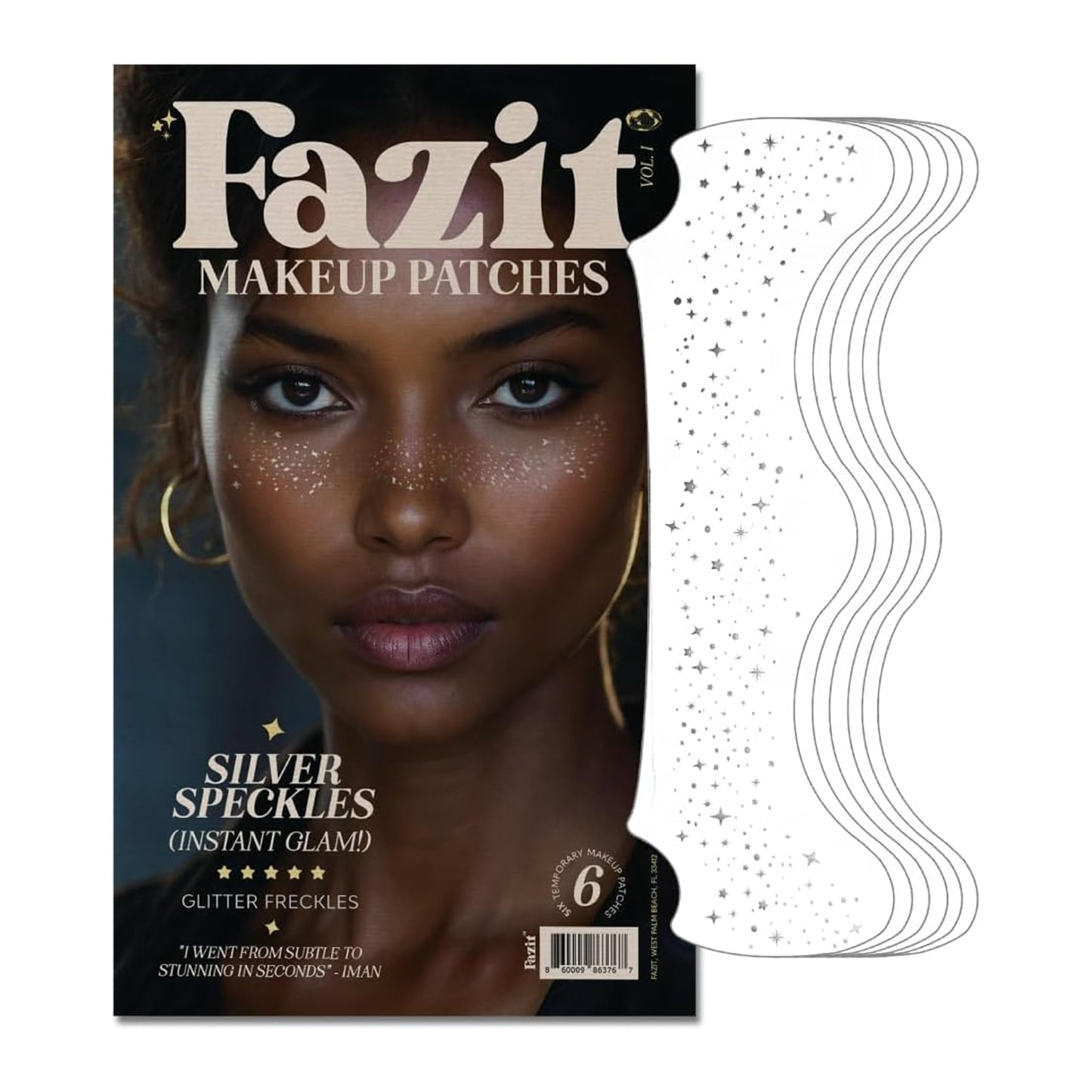 Fazit Silver Speckles - Glitter Freckle Makeup Patches - Shimmering Faux Freckles & Body Glitter - Waterproof, Long-Lasting Instant Glamour