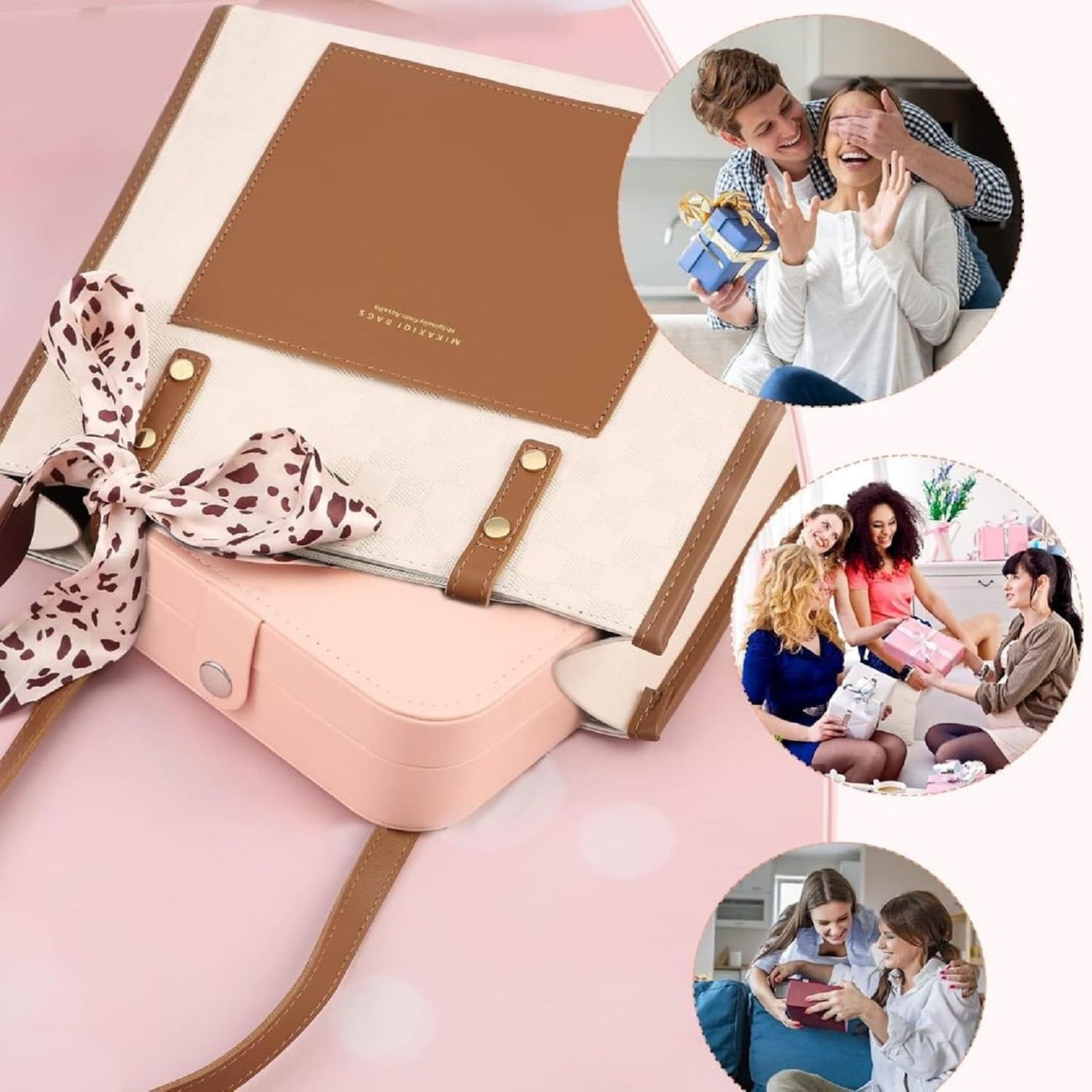 SNMMIFER Portable PU Leather Travel Jewelry Box, Small Organizer for Rings, Necklaces, Earrings, Pink